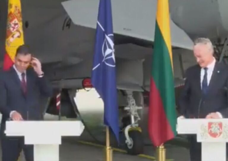 VIDEO/ Avioni rus shfaqet mbi kokat e tyre, kryeministri spanjoll dhe presidenti lituanez braktisin konferencën