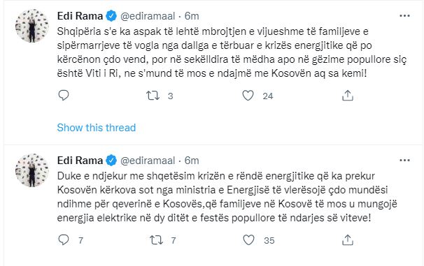 Kriza energjetike në Kosovë, Rama: E kam ndjekur me shqetësim, do të shohim çdo mundësi që familjeve…
