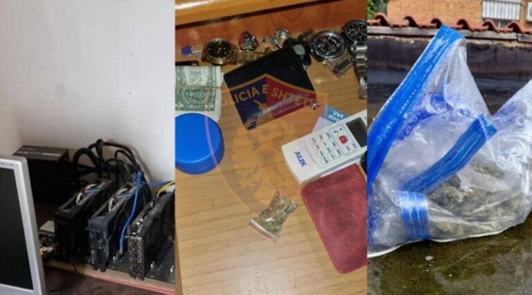 Super aksion i Policisë në Tiranë/ Sekuestrohen pajisje për prodhimin e kriptomonedhave, drogë dhe municione