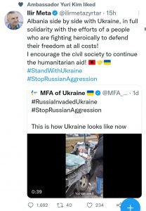Yuri Kim i bën ‘like’ postimit të Ilir Metës, “ngrin” sherri në PD, dorëzohet Armand Duka/ Lufta në Ukrainë “shfryn” tensionet në Tiranë