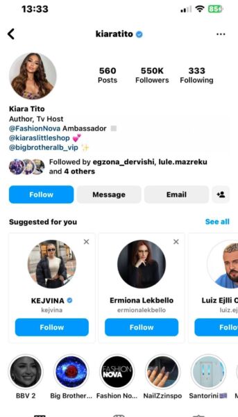 Pasi humbi mbi 30 mijë ndjekës, ky është veprimi tjetër në Instagramin e Kiarës