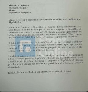 Ministrja Albulena Haxhiu i kërkon Ministrisë së Drejtësisë së Shqipërisë ekstradimin e Noizit në Kosovë (Dokument)