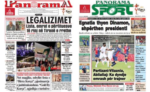 Shtypi i ditës/ Lexoni faqen e parë të gazetës “Panorama” dhe “Panorama Sport”