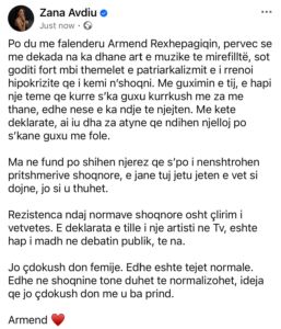 Zana Avdiu i del në mbështetje Armend Rexhepagiqit: Jo çdo kush don fëmijë