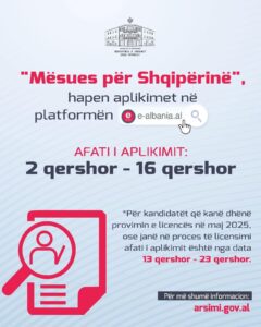 Mundësi për t’u bërë pjesë e sistemit arsimor, hapen aplikimet për programin “Mësues për Shqipërinë” 2025